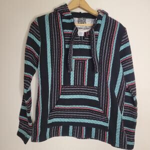 Original Senor Lopez Mexico Baja Pullover Poncho Hoodie Pink Blue Size Small